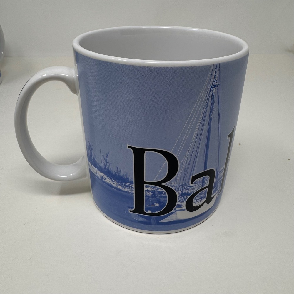 Starbucks 2005 Bahamas City Mug Barista Series Blue White Lighthouse Sailboat